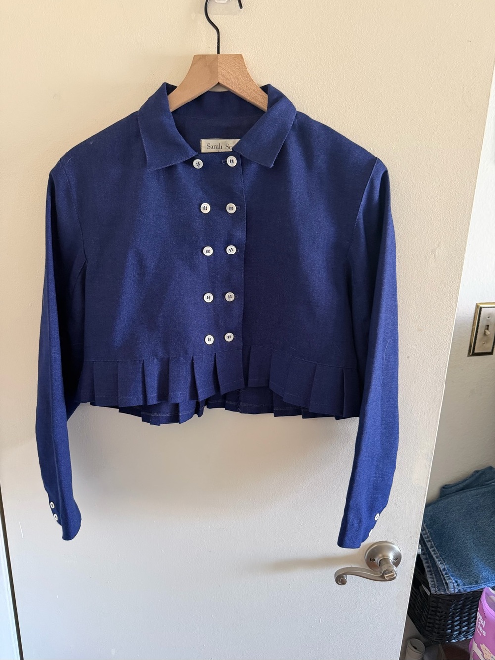Aritzia Navy Blue Cropped Button-Front Jacket
